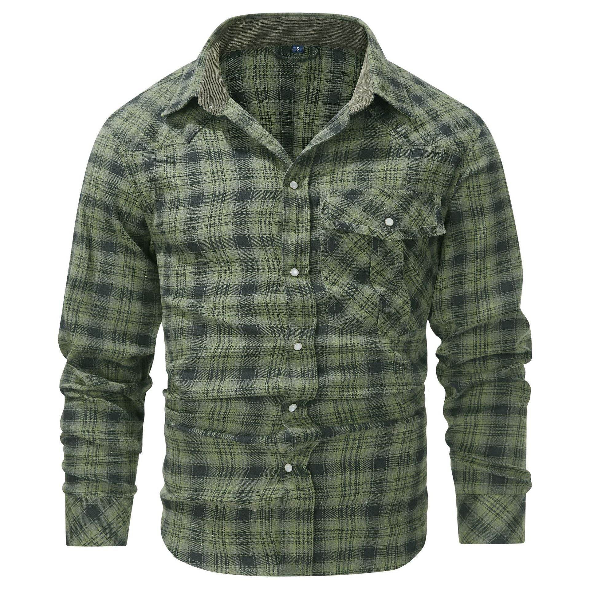 Flannel European And American Retro Pearl Buckle Western Style Long Sleeve Shirt - Mubimart