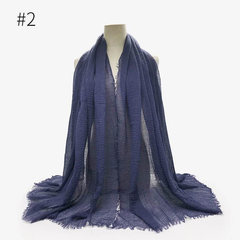 Bubble plain Scarf / cotton scarf fringes women soft solid hijab popular muffler shawls big Pashmina wrap hijab - Mubimart