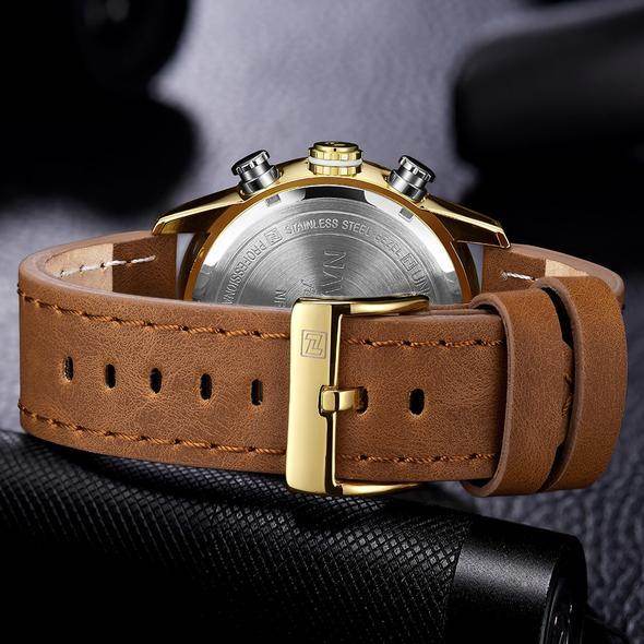 NAVIFORCE 9144 Fashion Gold Men Sport Watches Mens LED Analog Digital Watch Army Military Leather Quartz Watch Relogio Masculino - Mubimart