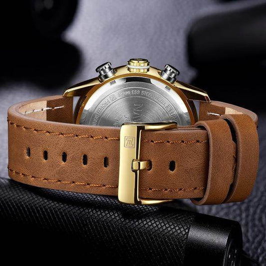 NAVIFORCE 9144 Fashion Gold Men Sport Watches Mens LED Analog Digital Watch Army Military Leather Quartz Watch Relogio Masculino - Mubimart