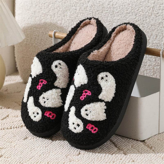 Halloween Cartoon Ghost Cotton Slippers For Women Indoor Non-slip Bedroom Floor Slipper Winter House Shoes - Mubimart