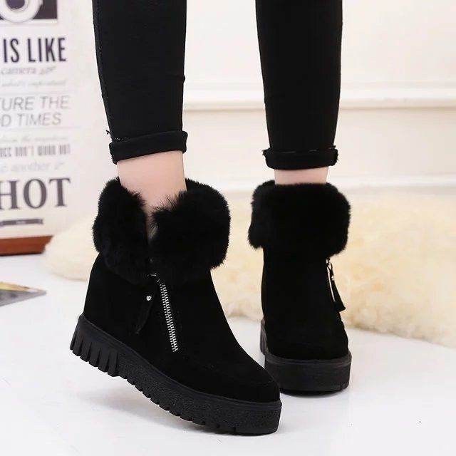 Inner Heightening Snow Boots Women Short Hairy Short Boots - Mubimart