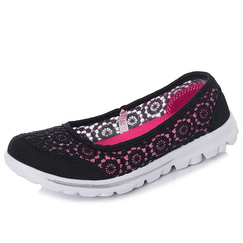 Plus size breathable beanie lace flats for women - Mubimart