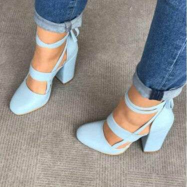 High heel thick heel strap sandals - Mubimart