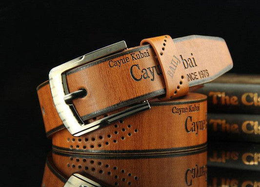 Pin buckle belt men's belt retro hollow casual belt - Mubimart