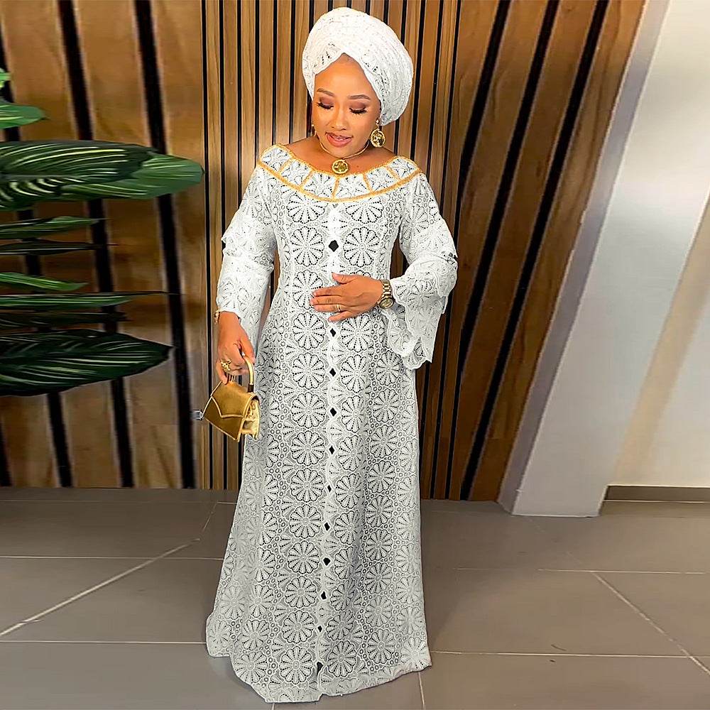 Women's Crocheted Hollow-out Plus Size Robe African Dress - Mubimart