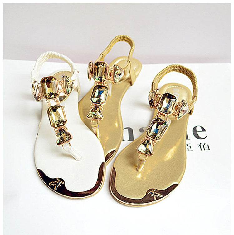 Sandals Women New Summer Sandals Women Shoes Casual Elastic Band Crytal Flat Sandals Light Wearproof Nonslip Women Sandals - Mubimart