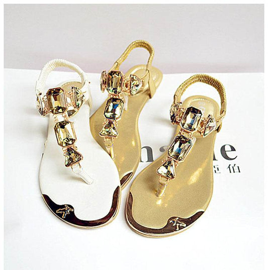 Sandals Women New Summer Sandals Women Shoes Casual Elastic Band Crytal Flat Sandals Light Wearproof Nonslip Women Sandals - Mubimart
