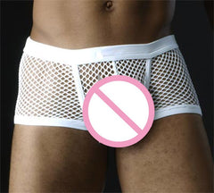 Zwart Wit Sexy Heren Boxers Shorts Transparant Mesh Doorschijnend Erotische Onderbroeken Lage Taille Mannen Seks Ondergoed Lingerie Koffer