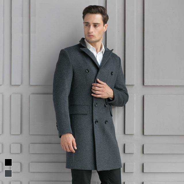 Men's woolen coat slim fit trench coat - Mubimart