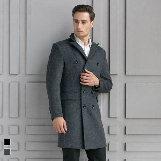 Men's woolen coat slim fit trench coat - Mubimart