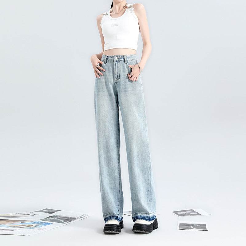 Fashion Light Blue Wide Leg Jeans For Women - Mubimart