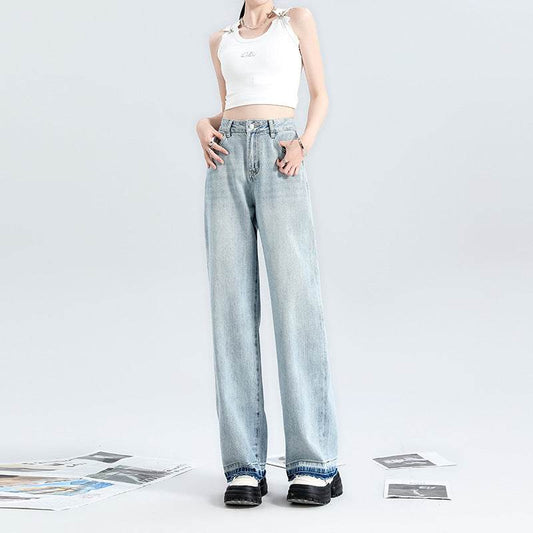Fashion Light Blue Wide Leg Jeans For Women - Mubimart