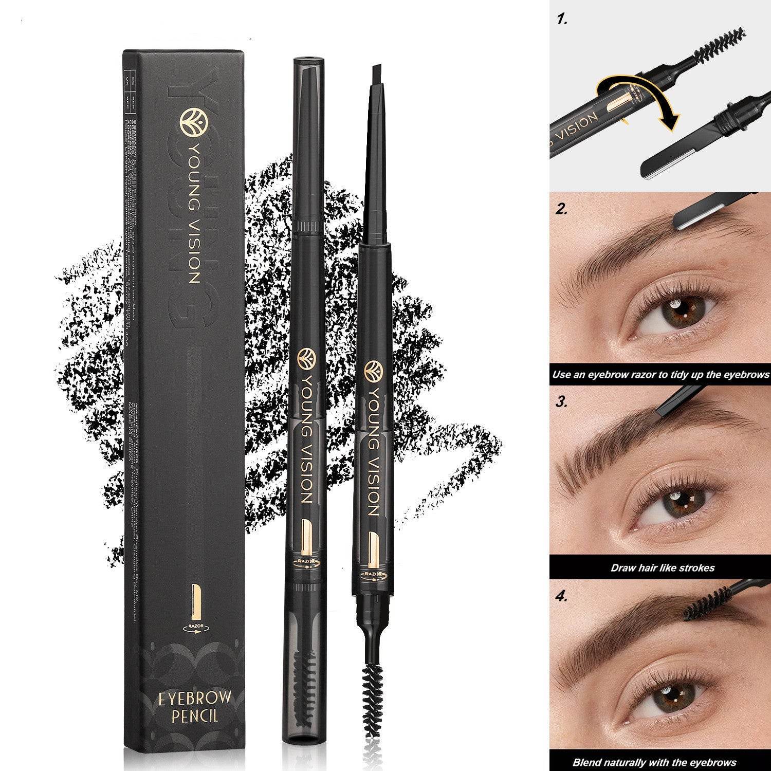 Fog Sense Three In One Eyebrow Pencil Waterproof Smear-proof - Mubimart
