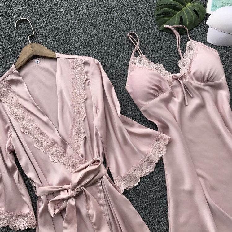 Pajamas simulation silk nightgown plus size nightdress - Mubimart