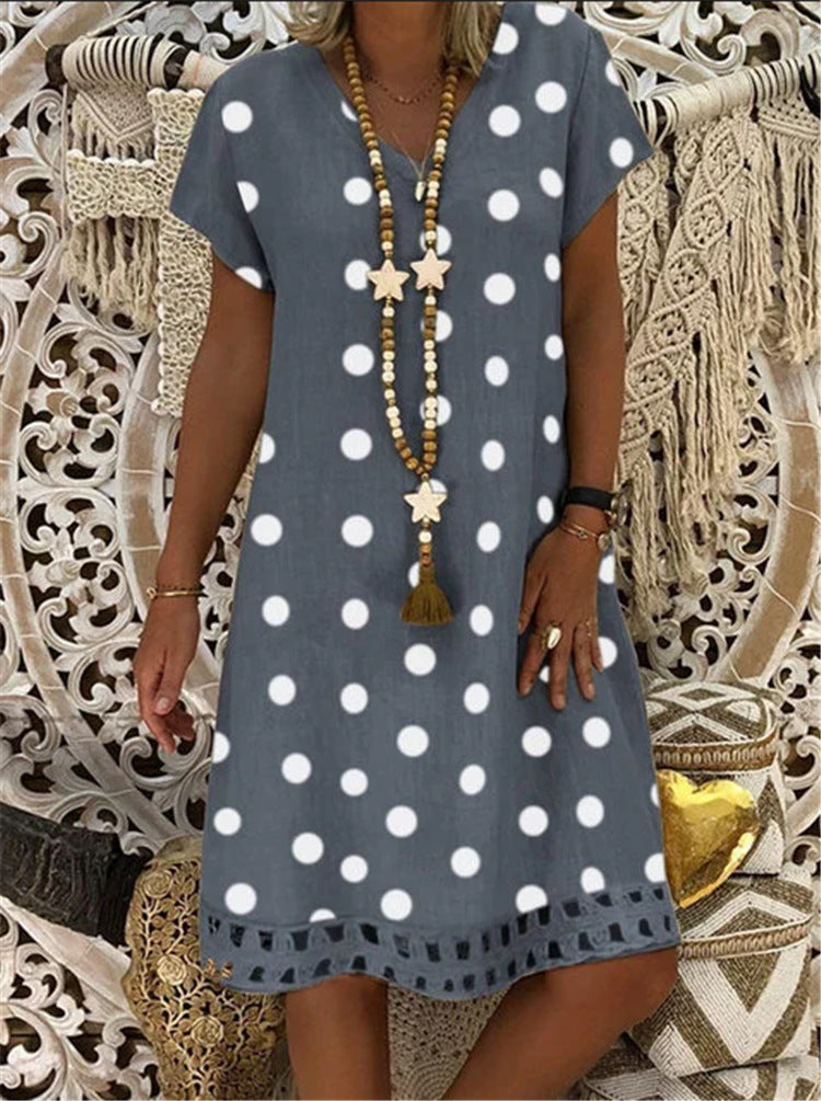 V-neck print midi dress - Mubimart -  