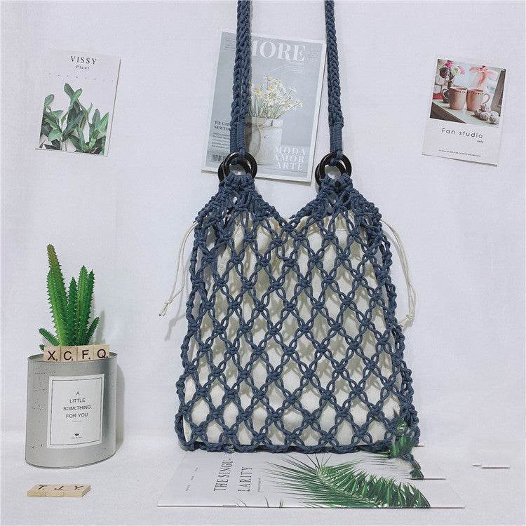 Women One Shoulder Hand Straw Beach Bag - Mubimart