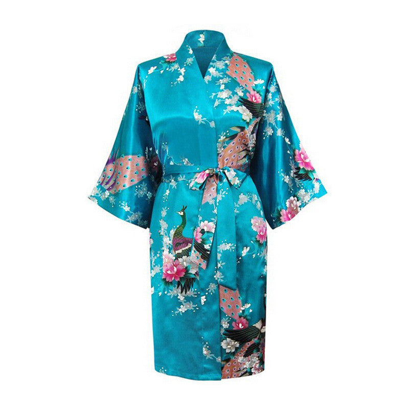 Silk nightgown peacock nightgown sexy cardigan - Mubimart -  