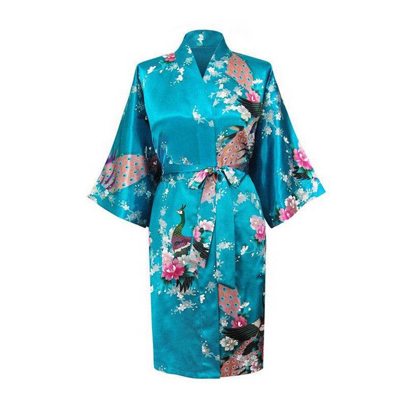 Silk nightgown peacock nightgown sexy cardigan - Mubimart