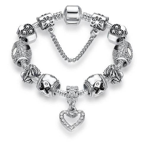 Women Bracelet 925 Unique Silver Crystal Charm Bracelet for Women DIY Beads Bracelets & Bangles Jewelry Gift - Mubimart
