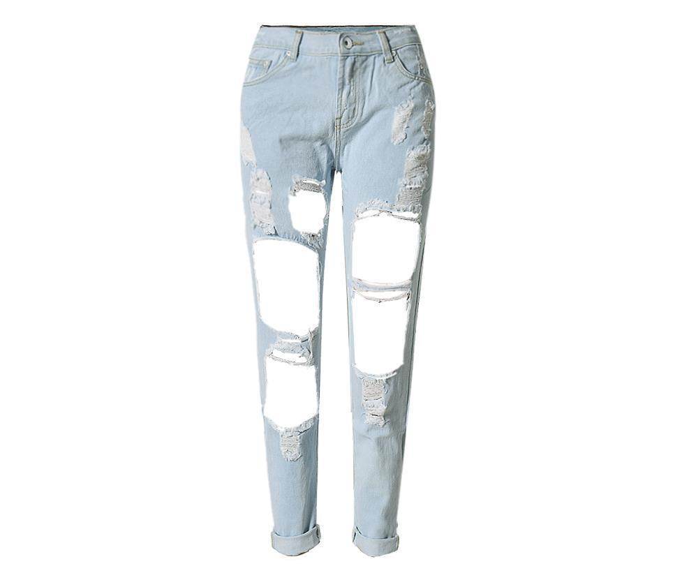 Ripped Jeans High Waist Women Ripped Hole Knee Skinny Pants - Mubimart