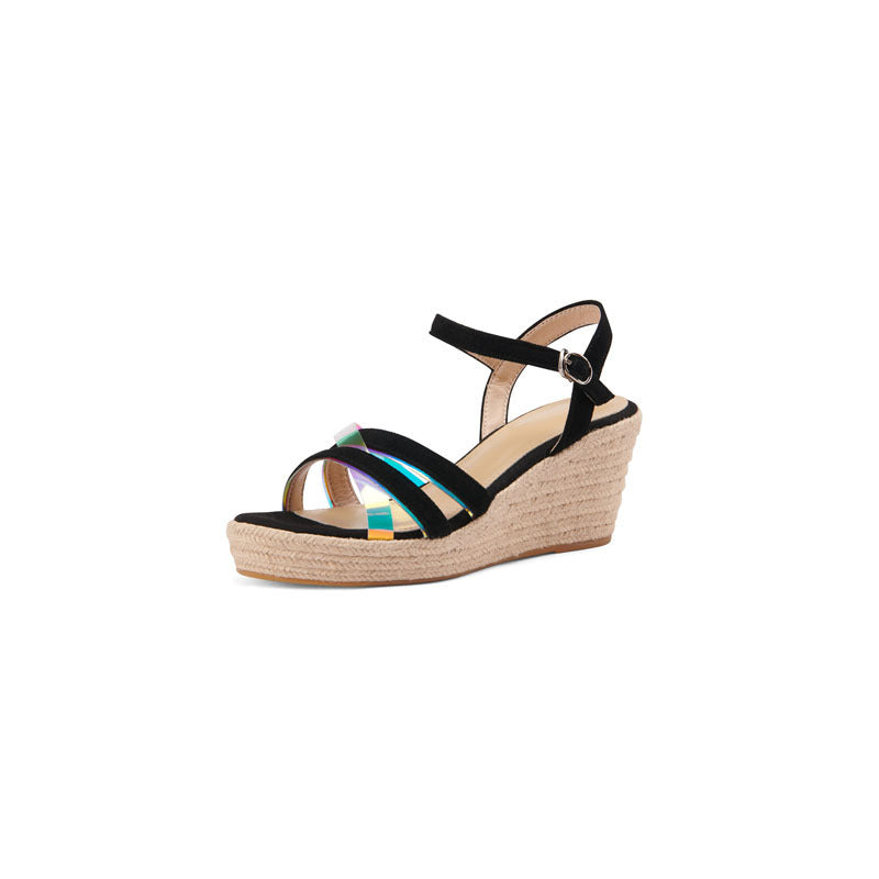 New Style Wedge Sandals Female Round Toe High Heels Colorful