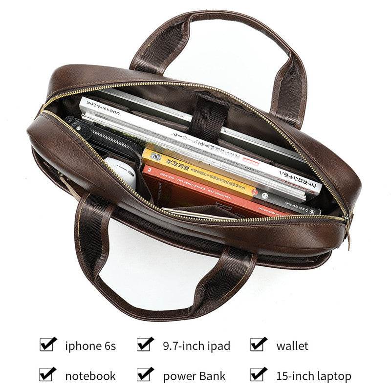 Business first layer leather briefcase - Mubimart