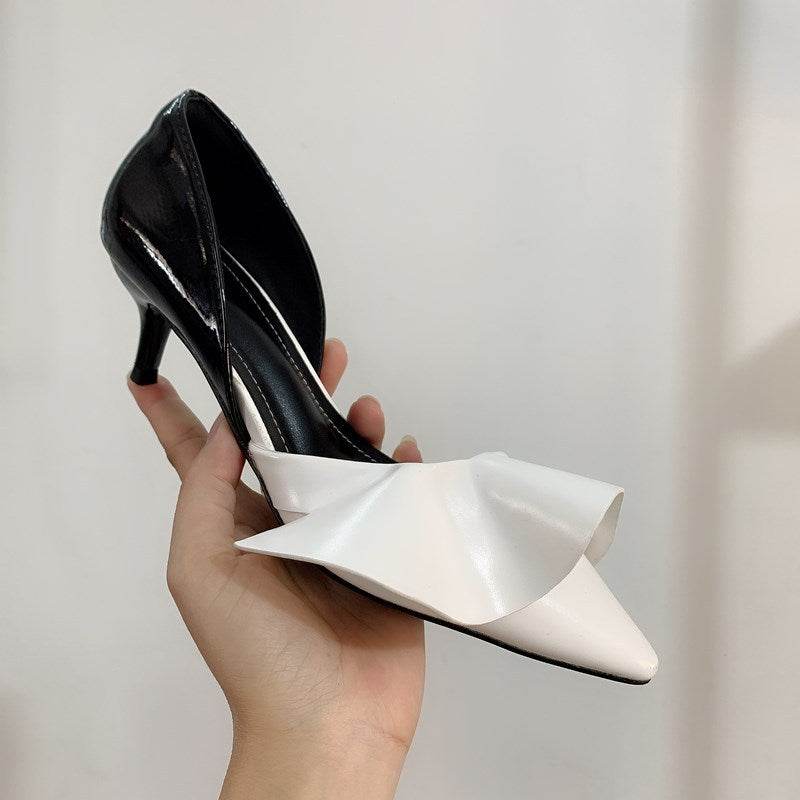 Patent Leather Ruffled Stiletto Pointed Pumps - Mubimart
