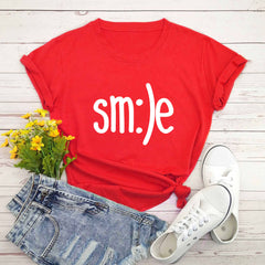 S-5XL Plus Size TShirt Women New Smile Letter Printed Shirt O Neck Short Sleeve Tees Summer Top 100%cotton Women's T-shirts - Mubimart -  