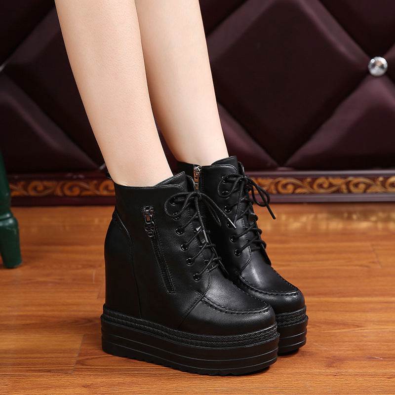 Waffle Platform Wedge Booties - Mubimart