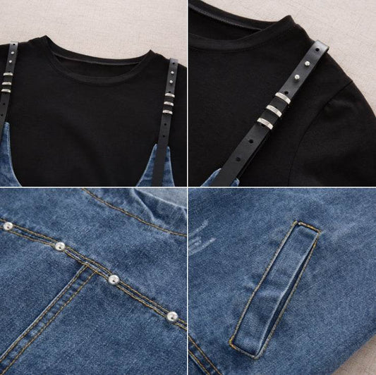 Fat mm denim strap skirt fat sister summer dress ageing gas suit large size women's slim two-piece suit - Mubimart