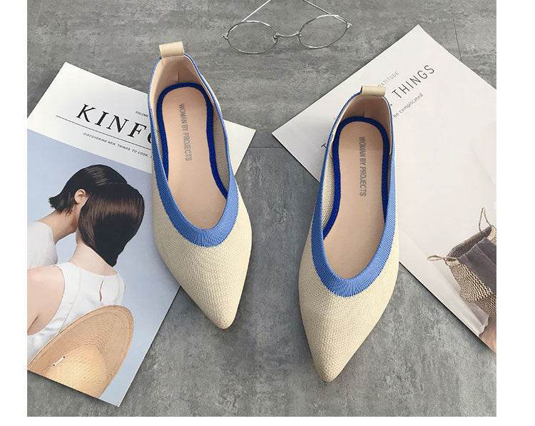 Women's shallow pointed toe flat shoes - Mubimart