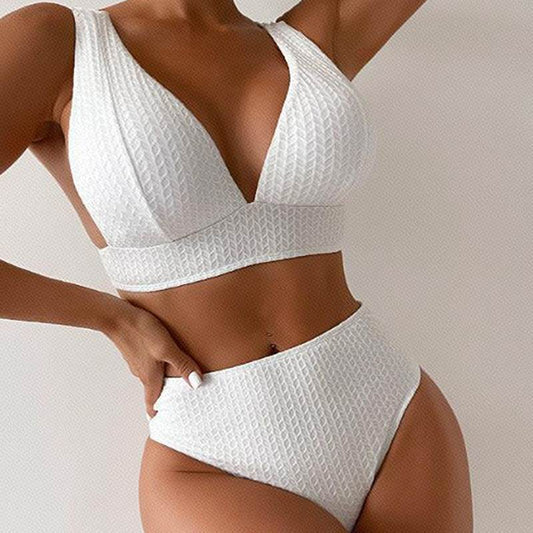 Summer Women's Solid Color Backless Beach Bikini Swimsuit - Mubimart