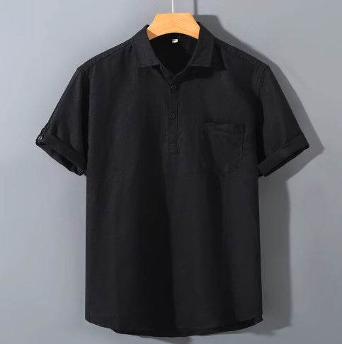 Ummer Men's Linen Shirt Simple Pullover Lapel Men's Linen Shirt C028 - Mubimart