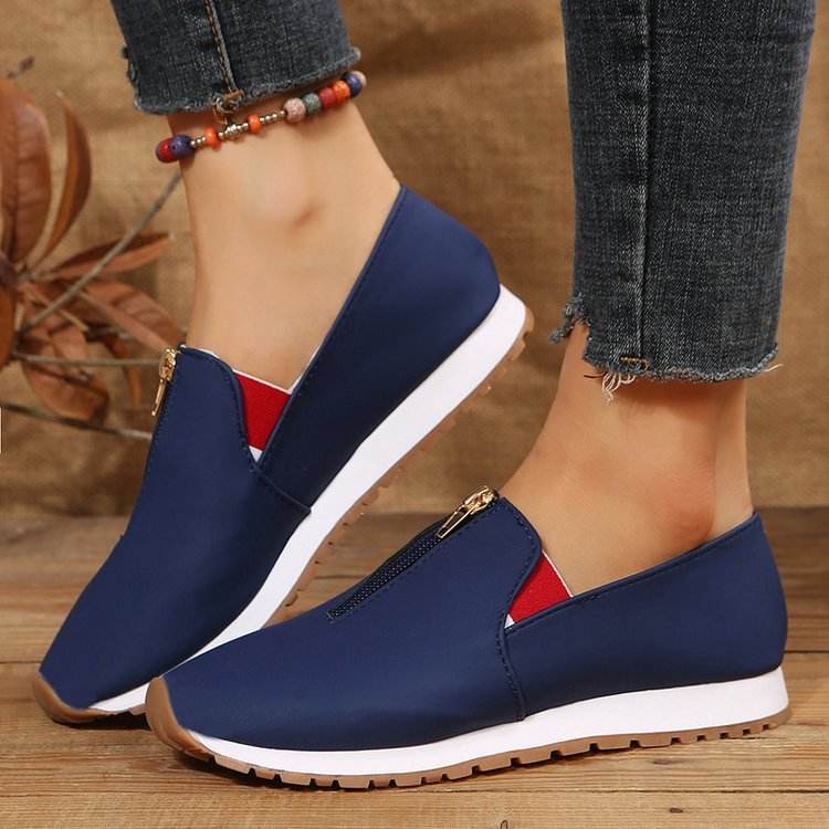 Zip Flats Shoes Comfortable Non Slip Loafers Women - Mubimart