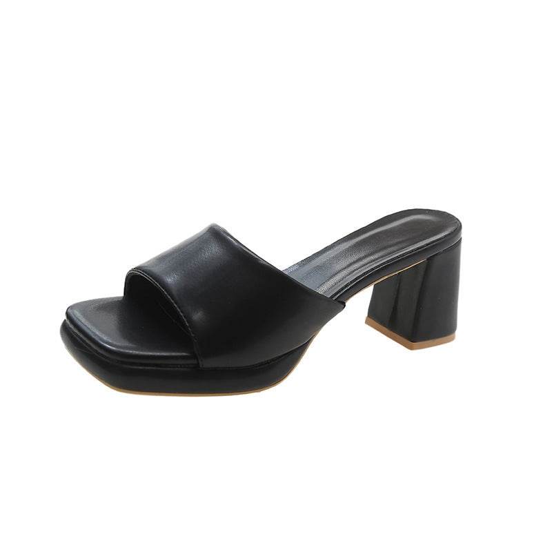 European And American Chunky Heel Square Toe Toe Baring Sandal Women - Mubimart