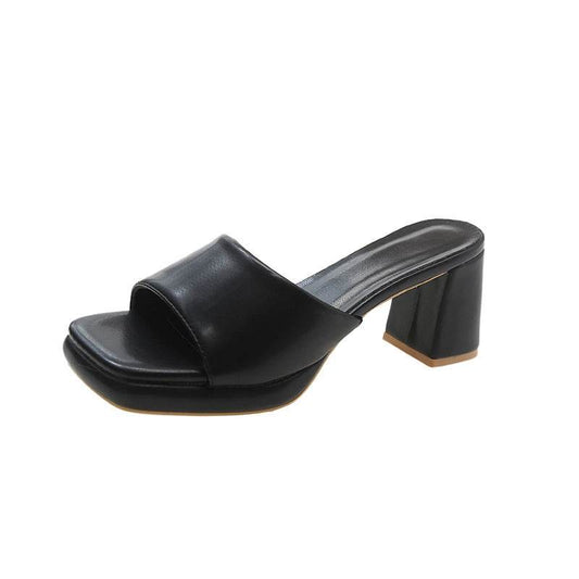 European And American Chunky Heel Square Toe Toe Baring Sandal Women - Mubimart