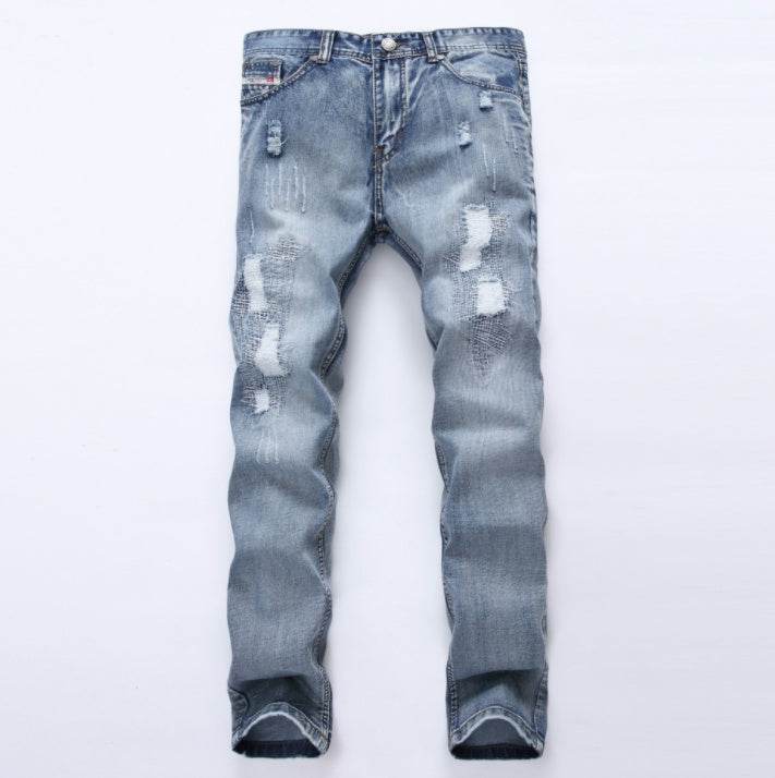 MCCKLE Fashion Brand Designer Mens Ripped Jeans Pants Light Blue Slim Fit Distressed Denim Joggers Male Plus Size Jean Trousers - Mubimart