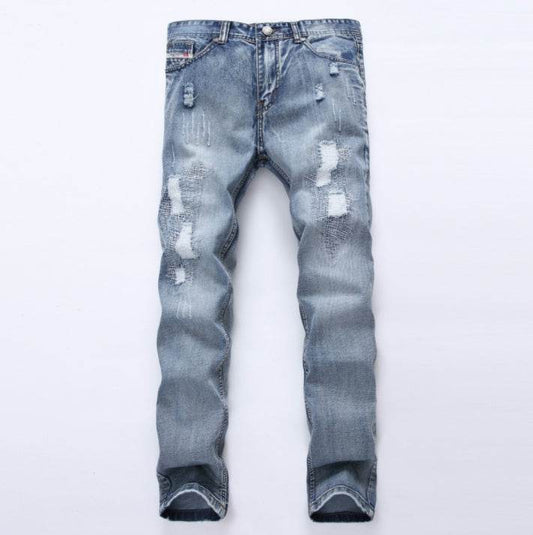 MCCKLE Fashion Brand Designer Mens Ripped Jeans Pants Light Blue Slim Fit Distressed Denim Joggers Male Plus Size Jean Trousers - Mubimart