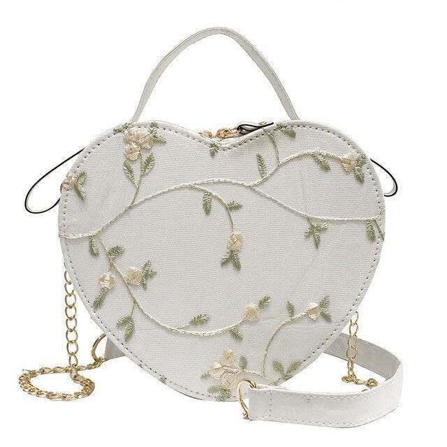 Lace peach heart lock women bag shoulder bag - Mubimart