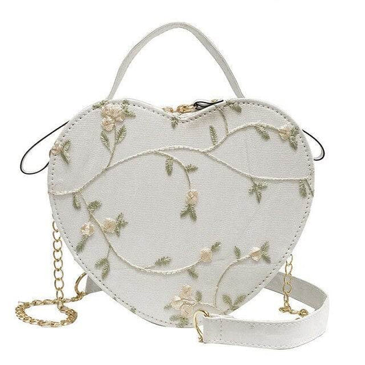 Lace peach heart lock women bag shoulder bag - Mubimart
