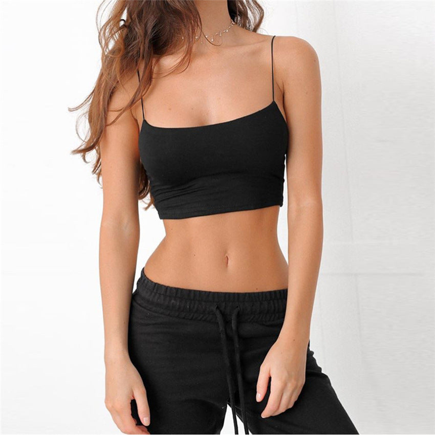 Summer Sexy Female Crop Tops Cotton Women Sleeveless Straps Tank Top Solid Fitness Lady Camis Casual White Black Top W1 - Mubimart -  