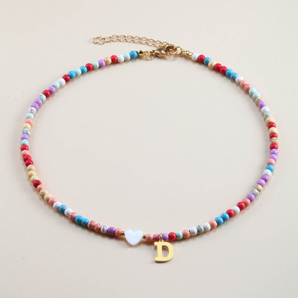 Colorful Beads Initial Choker For Women Stainless Steel Lett - Mubimart