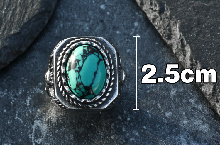 Vintage Turquoise Uil Ring Voor Mannen