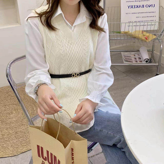 Wool Vest Knitted Vest Sweater Two-piece Set - Mubimart