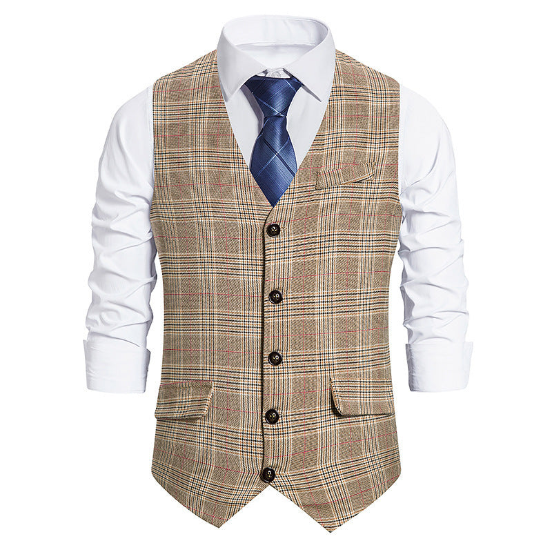 Men's Plaid Single Breasted Vest Style Suit