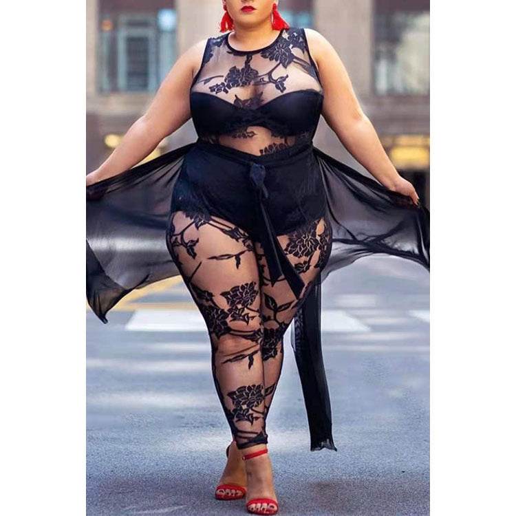 Plus Size Women's Sexy Flocking Jumpsuit Temperament Commuter - Mubimart