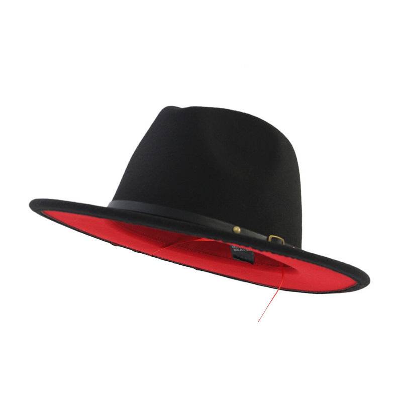 European And American Popular Woolen Top Color Matching Flat Brim Fedora Jazz Hat - Mubimart