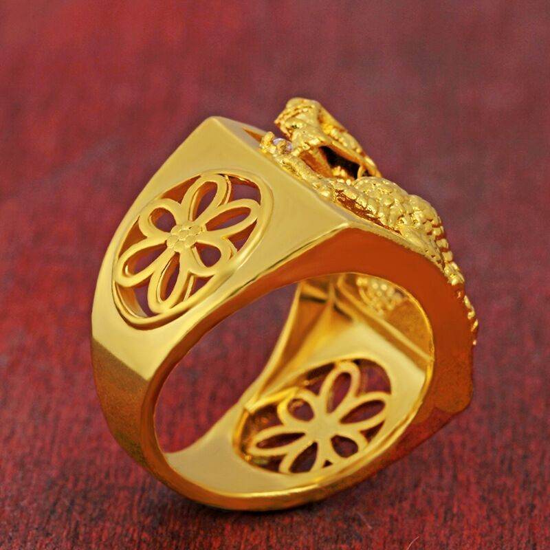 Aventurine Gold Pure Copper Gold Plated Hollow Dragon Ring For Men - Mubimart