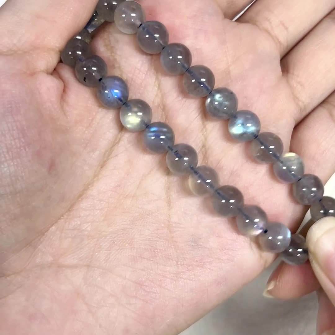 5A Genuine Natural Gray Moonstone Bead Charm Bracelets Women Men Fashon Blue Light Labradorite Strand Energy Bracelet - Mubimart